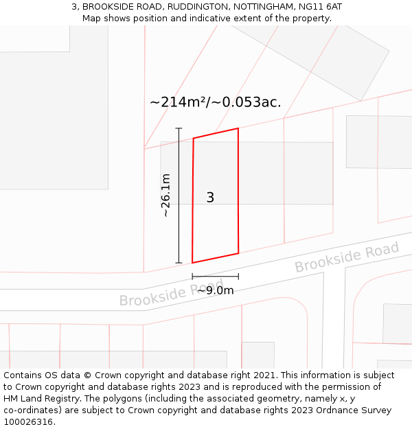 3, BROOKSIDE ROAD, RUDDINGTON, NOTTINGHAM, NG11 6AT: Plot and title map