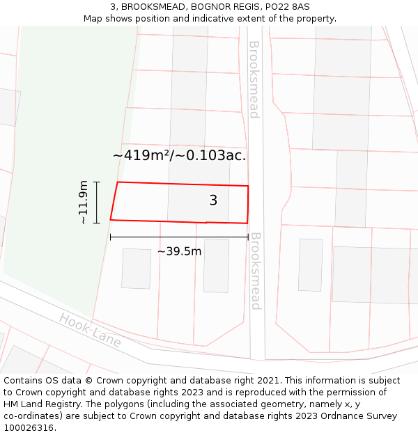 3, BROOKSMEAD, BOGNOR REGIS, PO22 8AS: Plot and title map