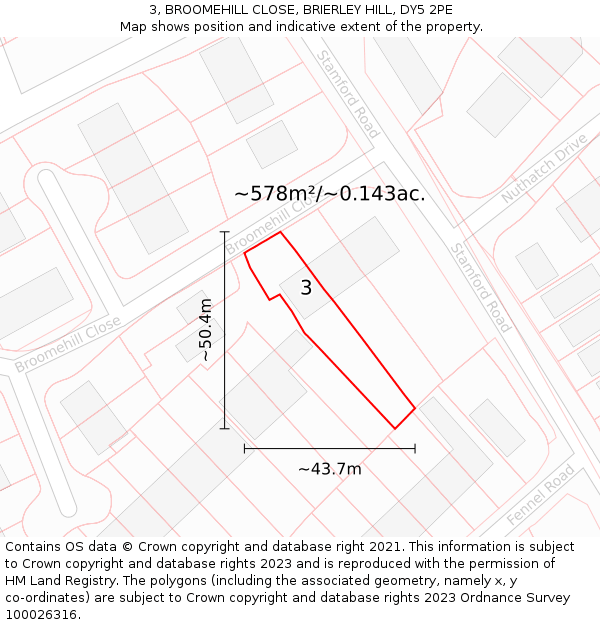 3, BROOMEHILL CLOSE, BRIERLEY HILL, DY5 2PE: Plot and title map