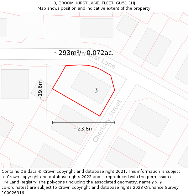 3, BROOMHURST LANE, FLEET, GU51 1HJ: Plot and title map