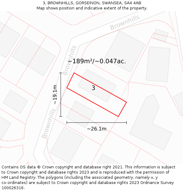 3, BROWNHILLS, GORSEINON, SWANSEA, SA4 4AB: Plot and title map