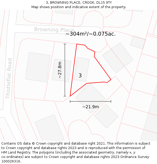 3, BROWNING PLACE, CROOK, DL15 9TY: Plot and title map