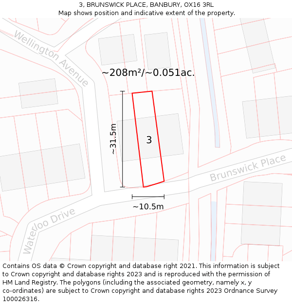 3, BRUNSWICK PLACE, BANBURY, OX16 3RL: Plot and title map