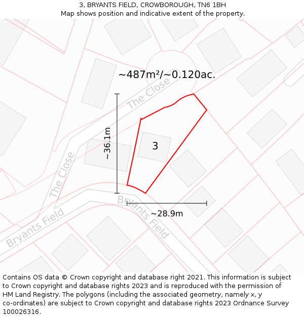 3, BRYANTS FIELD, CROWBOROUGH, TN6 1BH: Plot and title map