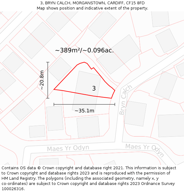 3, BRYN CALCH, MORGANSTOWN, CARDIFF, CF15 8FD: Plot and title map