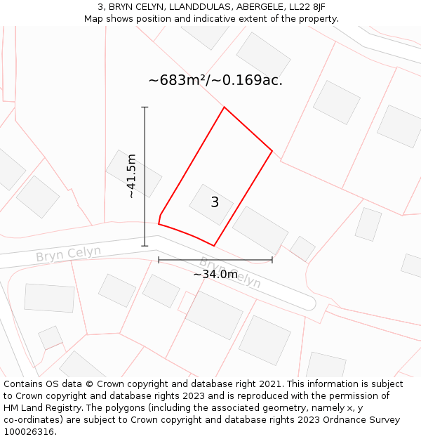 3, BRYN CELYN, LLANDDULAS, ABERGELE, LL22 8JF: Plot and title map