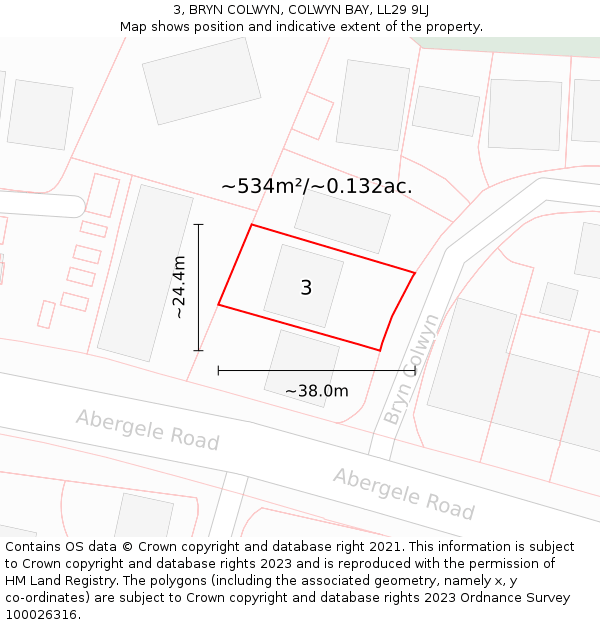 3, BRYN COLWYN, COLWYN BAY, LL29 9LJ: Plot and title map