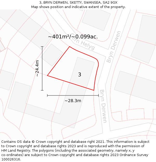 3, BRYN DERWEN, SKETTY, SWANSEA, SA2 9GX: Plot and title map