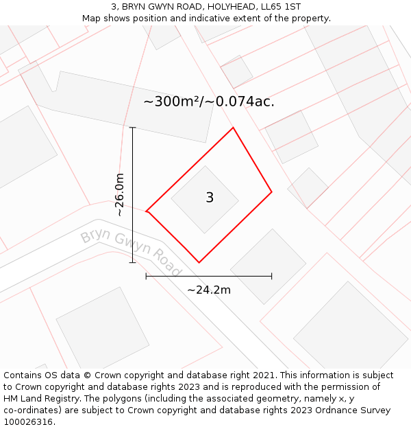 3, BRYN GWYN ROAD, HOLYHEAD, LL65 1ST: Plot and title map