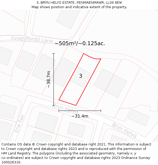 3, BRYN HELYG ESTATE, PENMAENMAWR, LL34 6EW: Plot and title map