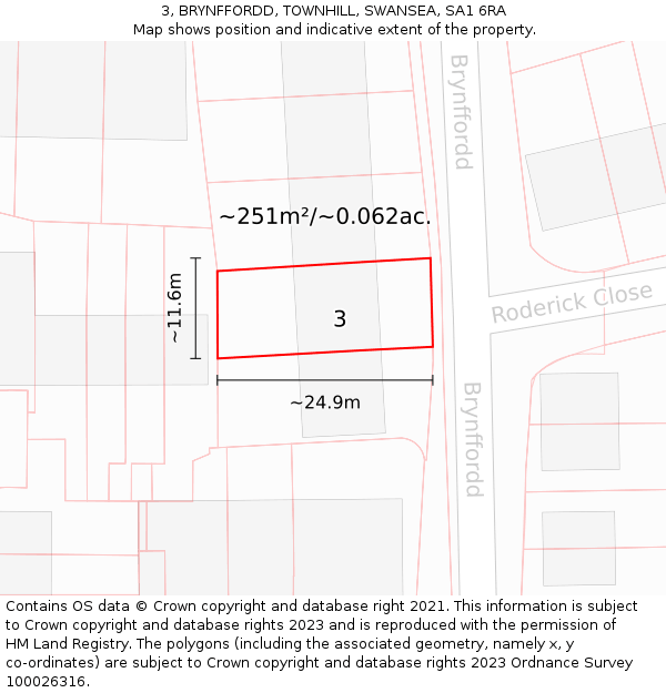 3, BRYNFFORDD, TOWNHILL, SWANSEA, SA1 6RA: Plot and title map