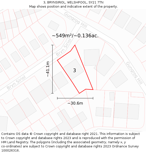 3, BRYNSIRIOL, WELSHPOOL, SY21 7TN: Plot and title map