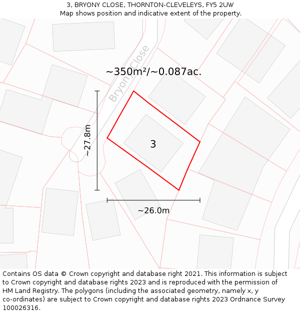 3, BRYONY CLOSE, THORNTON-CLEVELEYS, FY5 2UW: Plot and title map