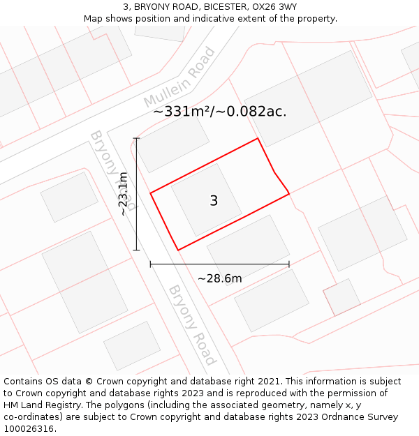 3, BRYONY ROAD, BICESTER, OX26 3WY: Plot and title map