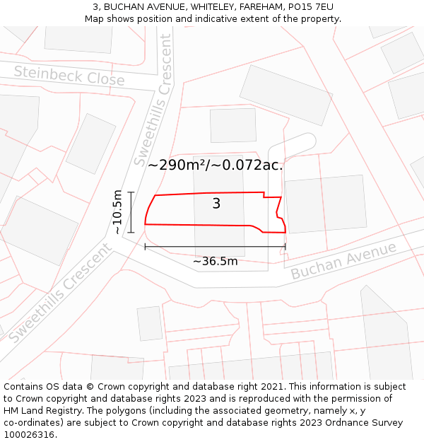 3, BUCHAN AVENUE, WHITELEY, FAREHAM, PO15 7EU: Plot and title map