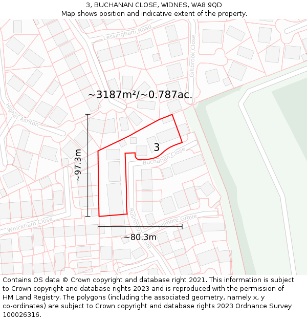 3, BUCHANAN CLOSE, WIDNES, WA8 9QD: Plot and title map