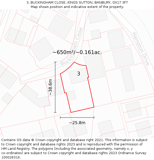 3, BUCKINGHAM CLOSE, KINGS SUTTON, BANBURY, OX17 3FT: Plot and title map