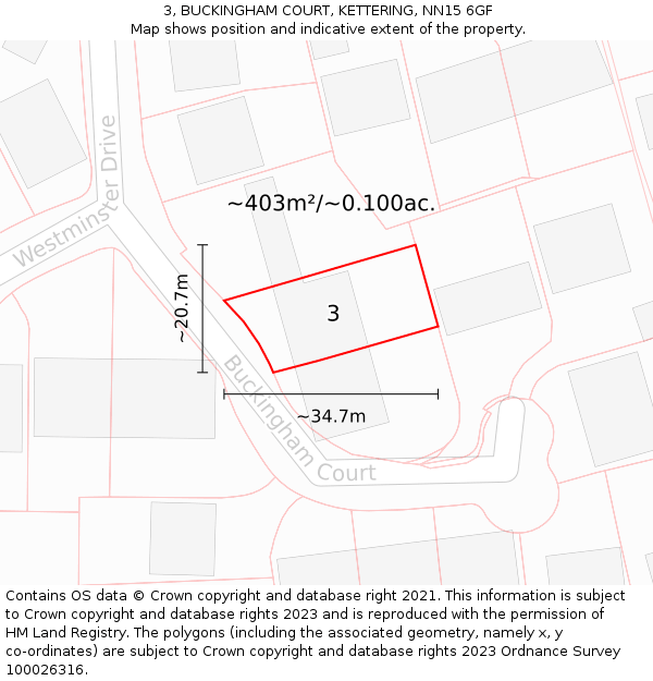 3, BUCKINGHAM COURT, KETTERING, NN15 6GF: Plot and title map