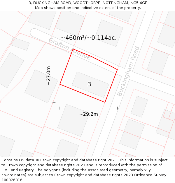 3, BUCKINGHAM ROAD, WOODTHORPE, NOTTINGHAM, NG5 4GE: Plot and title map