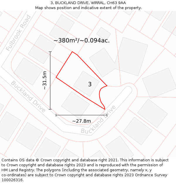 3, BUCKLAND DRIVE, WIRRAL, CH63 9AA: Plot and title map