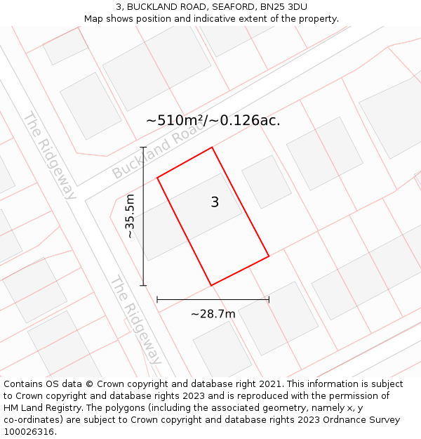 3, BUCKLAND ROAD, SEAFORD, BN25 3DU: Plot and title map