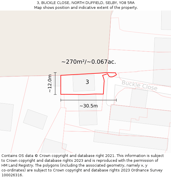 3, BUCKLE CLOSE, NORTH DUFFIELD, SELBY, YO8 5RA: Plot and title map