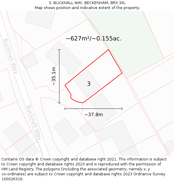 3, BUCKNALL WAY, BECKENHAM, BR3 3XL: Plot and title map