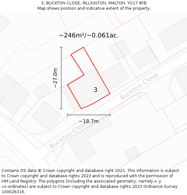 3, BUCKTON CLOSE, RILLINGTON, MALTON, YO17 8FB: Plot and title map