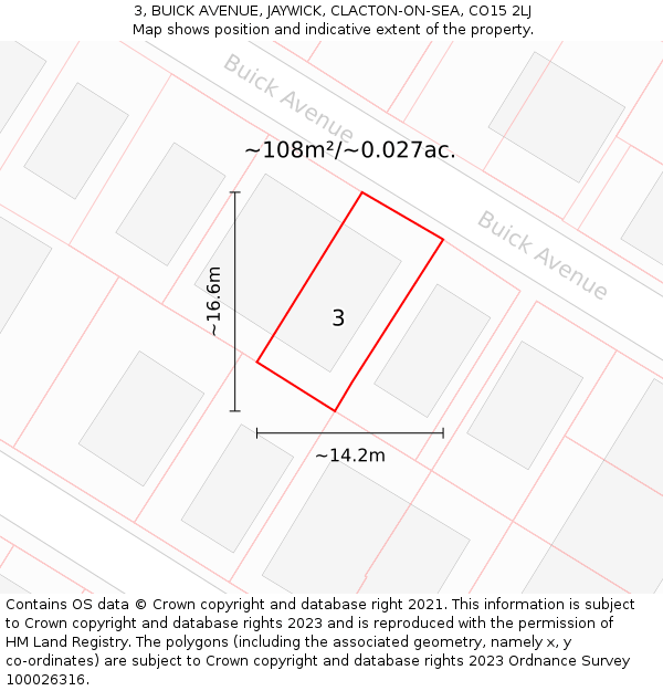 3, BUICK AVENUE, JAYWICK, CLACTON-ON-SEA, CO15 2LJ: Plot and title map