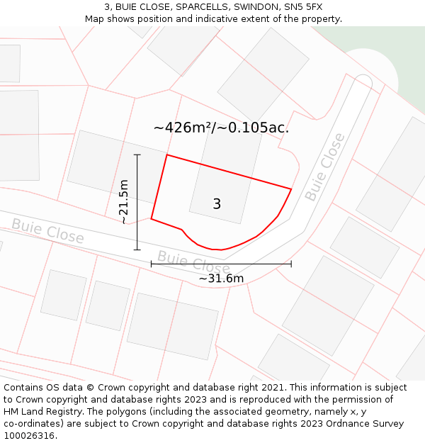 3, BUIE CLOSE, SPARCELLS, SWINDON, SN5 5FX: Plot and title map