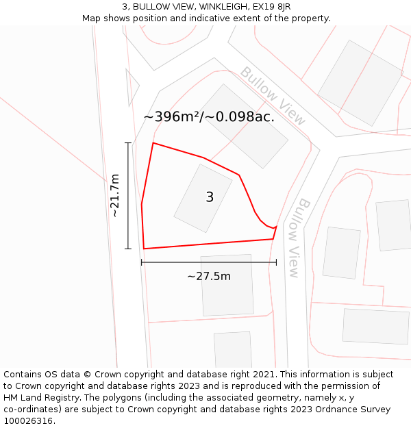 3, BULLOW VIEW, WINKLEIGH, EX19 8JR: Plot and title map