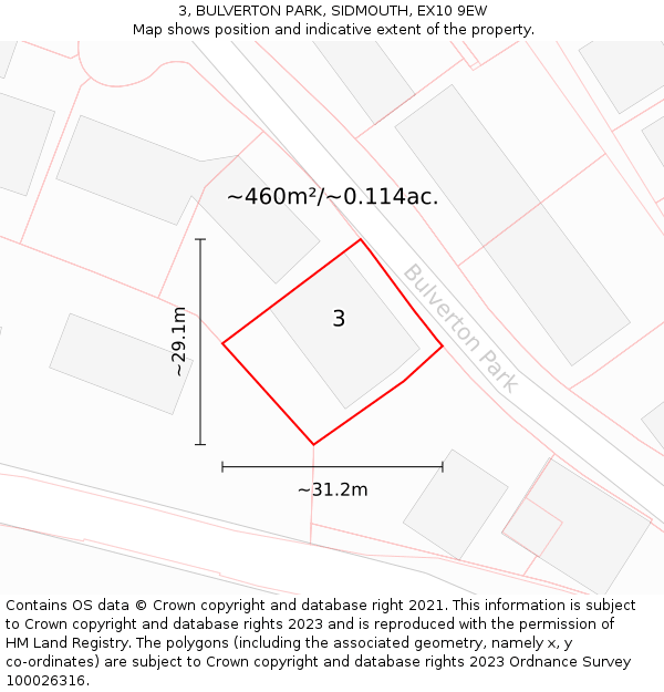 3, BULVERTON PARK, SIDMOUTH, EX10 9EW: Plot and title map