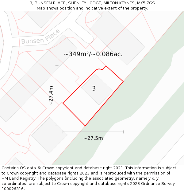 3, BUNSEN PLACE, SHENLEY LODGE, MILTON KEYNES, MK5 7GS: Plot and title map