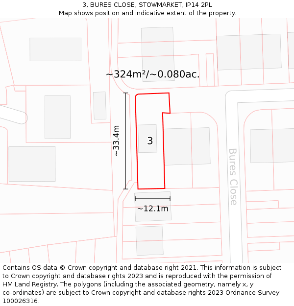 3, BURES CLOSE, STOWMARKET, IP14 2PL: Plot and title map