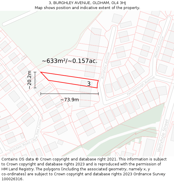 3, BURGHLEY AVENUE, OLDHAM, OL4 3HJ: Plot and title map