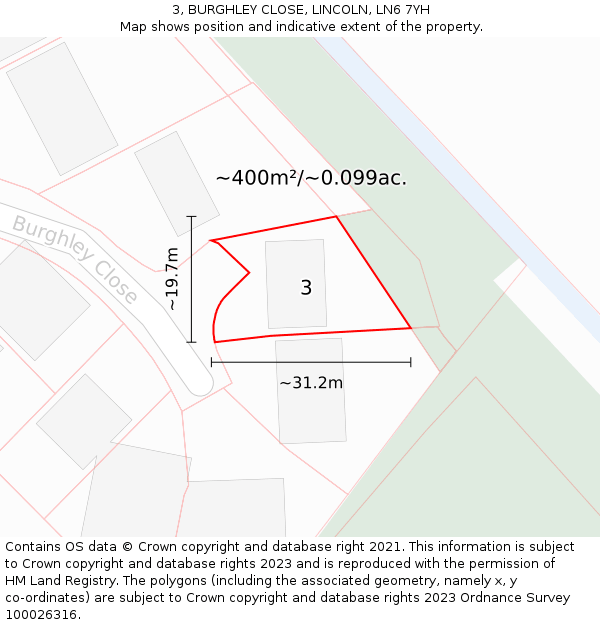 3, BURGHLEY CLOSE, LINCOLN, LN6 7YH: Plot and title map
