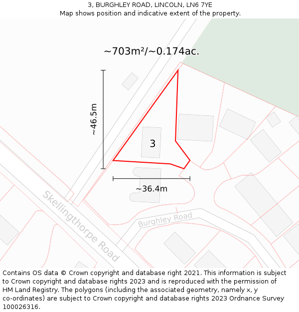 3, BURGHLEY ROAD, LINCOLN, LN6 7YE: Plot and title map
