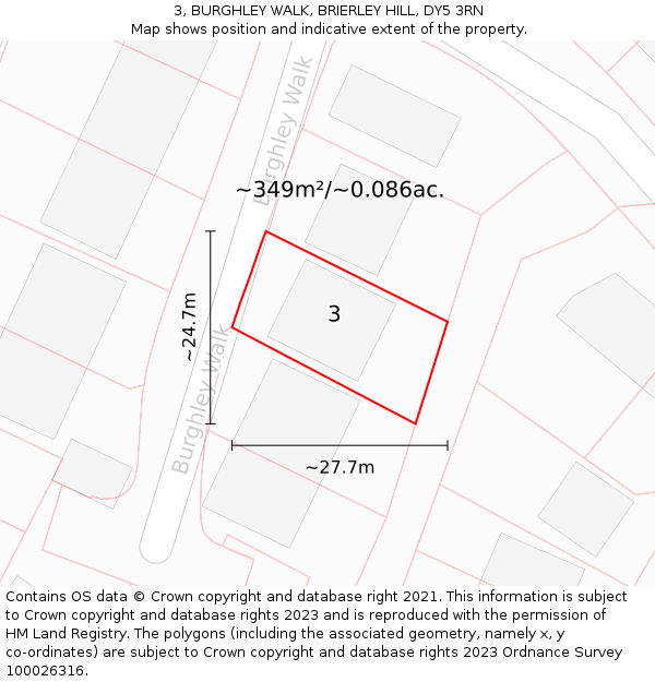 3, BURGHLEY WALK, BRIERLEY HILL, DY5 3RN: Plot and title map