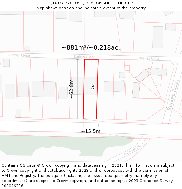 3, BURKES CLOSE, BEACONSFIELD, HP9 1ES: Plot and title map