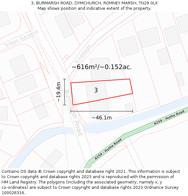 3, BURMARSH ROAD, DYMCHURCH, ROMNEY MARSH, TN29 0LX: Plot and title map