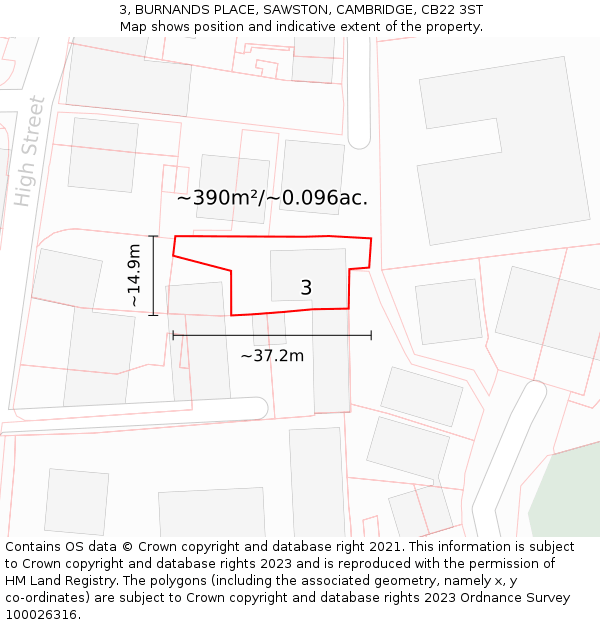 3, BURNANDS PLACE, SAWSTON, CAMBRIDGE, CB22 3ST: Plot and title map