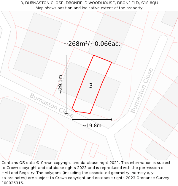 3, BURNASTON CLOSE, DRONFIELD WOODHOUSE, DRONFIELD, S18 8QU: Plot and title map