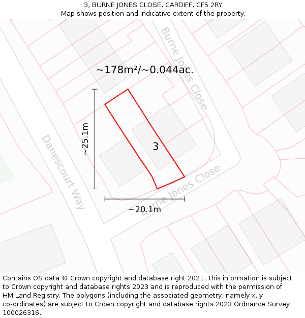 3, BURNE JONES CLOSE, CARDIFF, CF5 2RY: Plot and title map