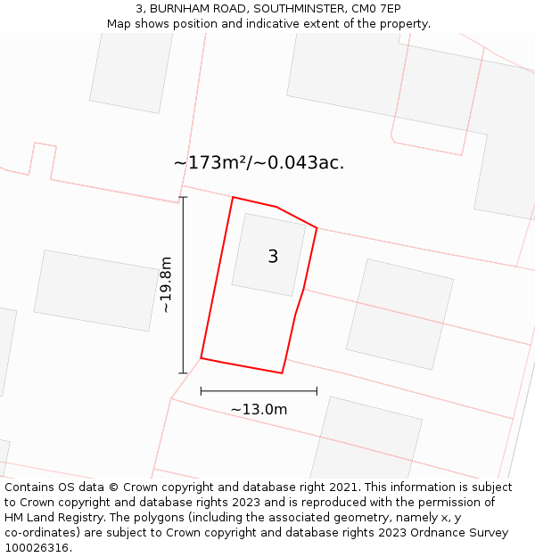 3, BURNHAM ROAD, SOUTHMINSTER, CM0 7EP: Plot and title map