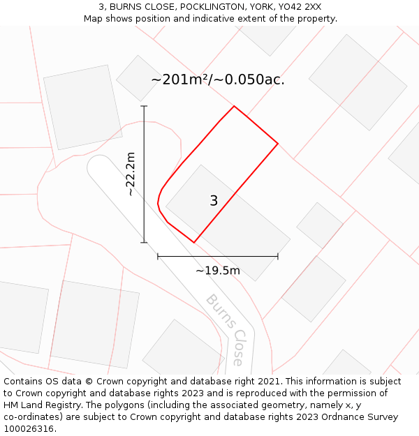 3, BURNS CLOSE, POCKLINGTON, YORK, YO42 2XX: Plot and title map