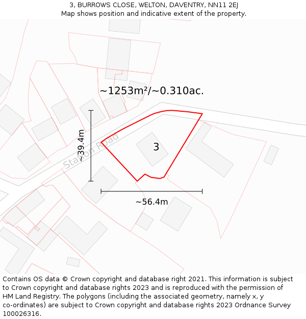 3, BURROWS CLOSE, WELTON, DAVENTRY, NN11 2EJ: Plot and title map