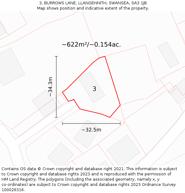 3, BURROWS LANE, LLANGENNITH, SWANSEA, SA3 1JB: Plot and title map