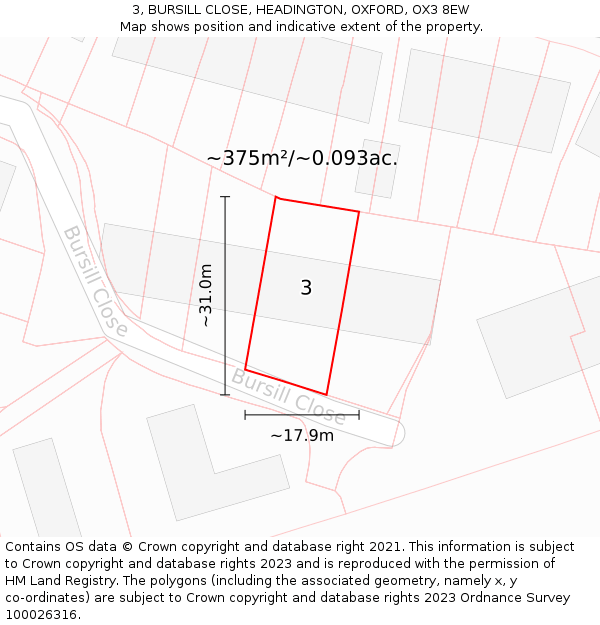 3, BURSILL CLOSE, HEADINGTON, OXFORD, OX3 8EW: Plot and title map