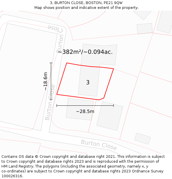 3, BURTON CLOSE, BOSTON, PE21 9QW: Plot and title map