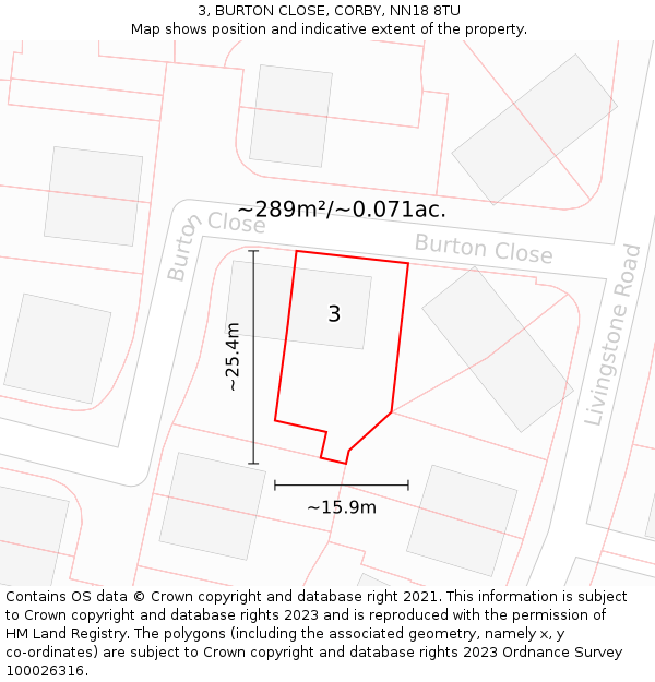 3, BURTON CLOSE, CORBY, NN18 8TU: Plot and title map